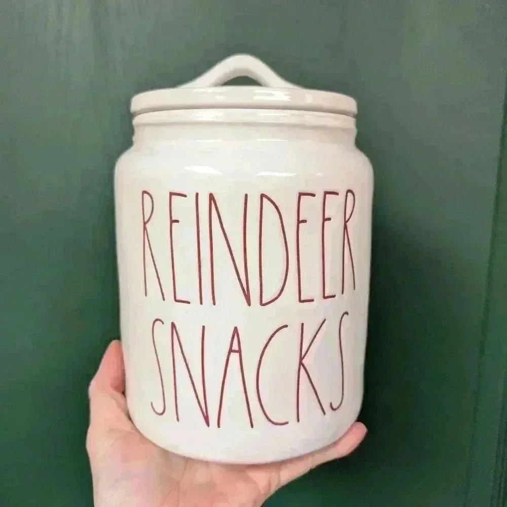 Rae Dunn  reindeer snacks kitchen Christmas canister